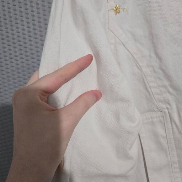 Vintage PG Collections Womens White Floral Embroidery Zip Up Denim Jacket Size S - Picture 5 of 6